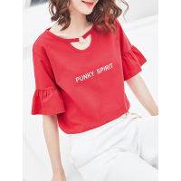 可爱甜美T恤清新荷叶袖上衣短款宽松恤衫