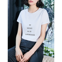 合体圆领T恤百搭基础款上衣流行标语短袖恤衫