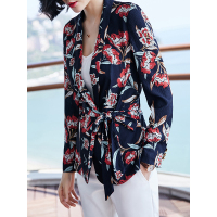 时尚印花外套轻薄系带小西装简约宽松上衣