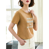 合体百搭T恤不规则下摆上衣钉珠装饰恤衫女士T恤