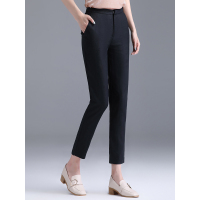 新款女裤子亚麻休闲九分裤通勤麻料烟管裤中高腰窄管西装裤韩版小脚裤夏季女