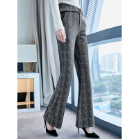 春季新款格子腰带色织显瘦阔腿裤简约时尚显瘦百搭格子直筒休闲女裤子