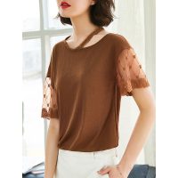 甜美蕾丝拼接T恤镂空淑女上衣时尚韩风恤衫女士T恤