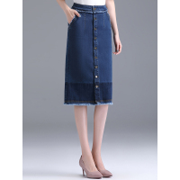 一排扣撞色洗水牛仔半裙