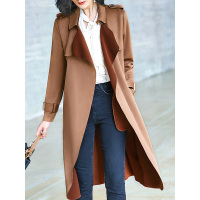 仿麂皮绒中长款外套翻领无扣简约显瘦大衣