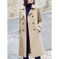 经典双排扣中长款简约显瘦大方翻领外套
