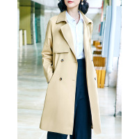 韩版宽松显瘦外套翻领双排扣中长款大衣