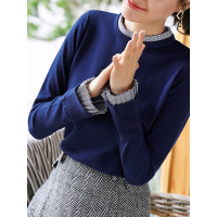 时尚个性撞色套头衫潮流女款经典百搭拼接线衫