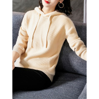 个性时尚女款简约通勤宽松线衫优雅连帽套头针织衫女