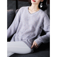 时尚大胆撞色上衣经典女款v领百搭内搭优雅线衫