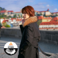 德玛纳2018冬季时尚气质英伦风羽绒服女羽绒毛领大衣女