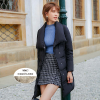 德玛纳羽绒服女中长款2018秋冬新款显瘦修身鹅绒素雅立领外套