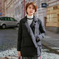 德玛纳气质翻领短款鹅绒羽绒服女2018冬季新款韩版斜暗扣保暖外套