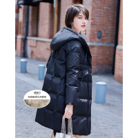 德玛纳新款撞色鹅绒羽绒服女中长款2018冬季韩版宽松加厚连帽外套