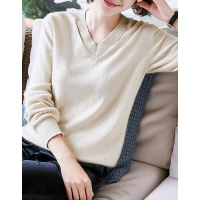 德玛纳2018秋冬新款时尚V领修身显瘦纯色针织衫女宽松套头打底衫