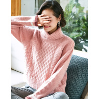 德玛纳2018冬季新款高领绞花线衫保暖舒适时尚绞花线衫针织衫女皮粉色