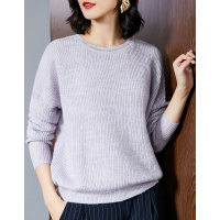 德玛纳撞色圆领针织线衫女韩版2018秋冬季新款简约显瘦打底毛衣女