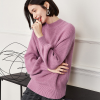 德玛纳纯色简约针织线衫女2018秋冬季新款宽松文艺半高领打底毛衣