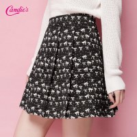 拉夏贝尔Candie's2018春装新款印花混色a字裙高腰短款半身裙女30061077