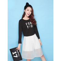 拉夏贝尔Puella普埃拉2018春装新款长袖字母T恤散摆裙两件套装20007496