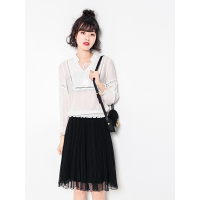 拉夏贝尔2018秋装新款时尚百搭纯色女蕾丝半身裙70006480