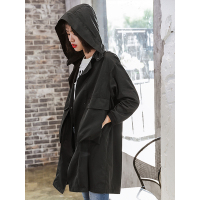 拉夏贝尔2018秋装新款休闲纯色连帽防风衣百搭九分袖外套女70006489