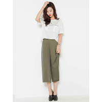 拉夏贝尔2018秋装新款长梭织阔腿裤军绿色10011198