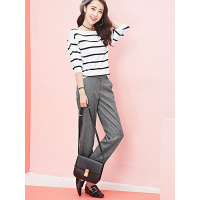 拉夏贝尔2018秋装新款长裤休闲裤梭织宽松版灰色20007947