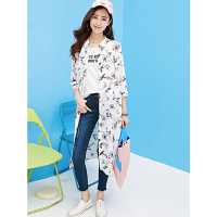 拉夏贝尔2018秋装新款长梭织衬衫中长袖全身满印花朵图案混色20008420