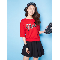 拉夏贝尔2018秋装新款短针织套头针织面料胸口绣印花 20007494