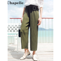 拉夏贝尔La Chapelle秋长梭织裤压褶军绿
