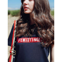 拉夏贝尔La Chapelle秋短袖针织长连衣裙藏青