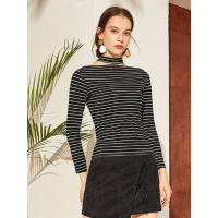 拉夏贝尔La Chapelle秋短针织TEE长袖黑色