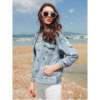 拉夏贝尔La Chapelle秋短梭织外套长袖浅牛仔蓝