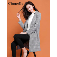 拉夏贝尔Candie's秋中长梭织风衣格子混色