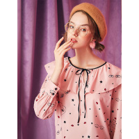 拉夏贝尔Puella秋短梭织衬衫（长袖）条纹印花衬衫浅粉