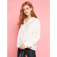 拉夏贝尔Puella秋短梭织衬衫下摆收口细节白色