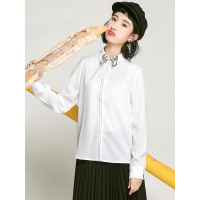 拉夏贝尔Puella秋短梭织衬衫领子绣花细节设计白色