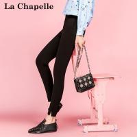 拉夏贝尔Puella秋长梭织裤 斜纹TR双层 腰头撞色橡筋OL黑色