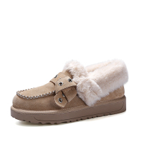 阿么冬季新款乐福鞋冬鞋加厚翻毛厚底时尚甜美韩版奶奶鞋搭扣及踝雪地靴女