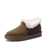 阿么冬季新款牛皮真皮翻毛厚底奶奶鞋冬鞋经典款百搭保暖加厚加毛及踝雪地靴