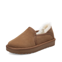 阿么冬季新款牛皮真皮冬鞋及踝厚底大圆头面包鞋保暖加厚加毛女式雪地靴