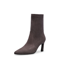 阿么秋冬加绒小尖头时尚欧美高跟潮流套筒中筒靴女式弹力靴