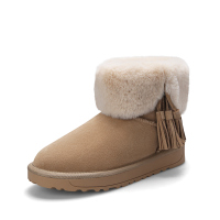 阿么牛皮冬靴时尚流苏经典翻毛厚底保暖加厚加毛百搭雪地靴女