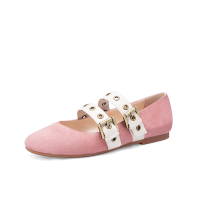 阿么春秋绒面韩版芭蕾玛丽珍鞋皮带扣小圆头乖乖鞋单鞋女