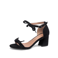 阿么夏季一字带蝴蝶结粗跟女鞋高跟鞋脚环扣带露趾韩版时尚凉鞋