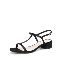 阿么复古低跟露趾凉鞋夏季时尚丁字绑带罗马鞋细带百搭韩版女鞋