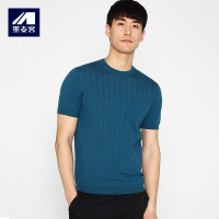 墨麦客男装2017夏季新款男士修身纯色条纹短袖针织T恤7642