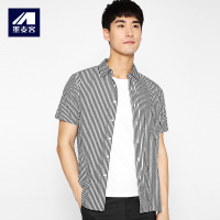 墨麦客男装2017夏季新品男士休闲百搭短袖条纹衬衫5773
