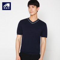 墨麦客男装2017夏季新品男士休闲V领螺纹短袖T恤7649